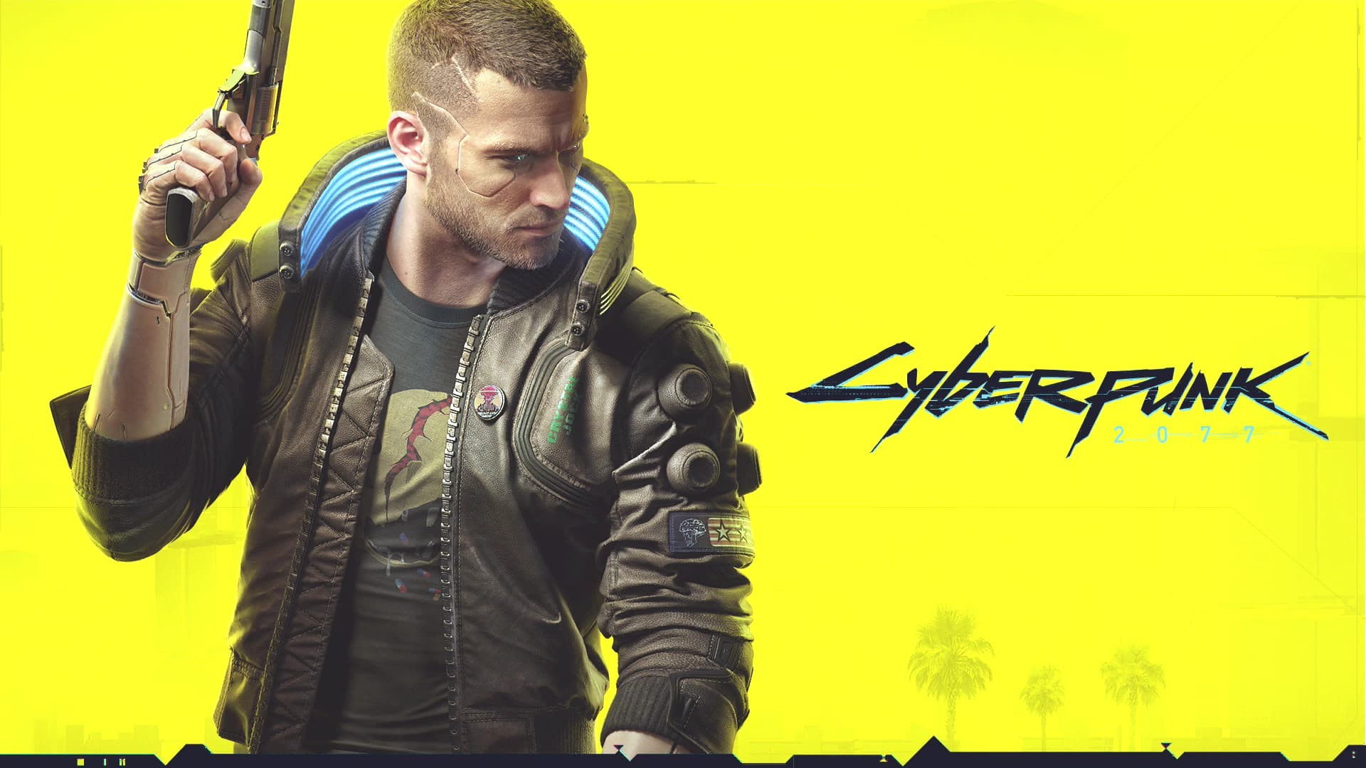 Cyberpunk 2077 poster giallo titolo maschio