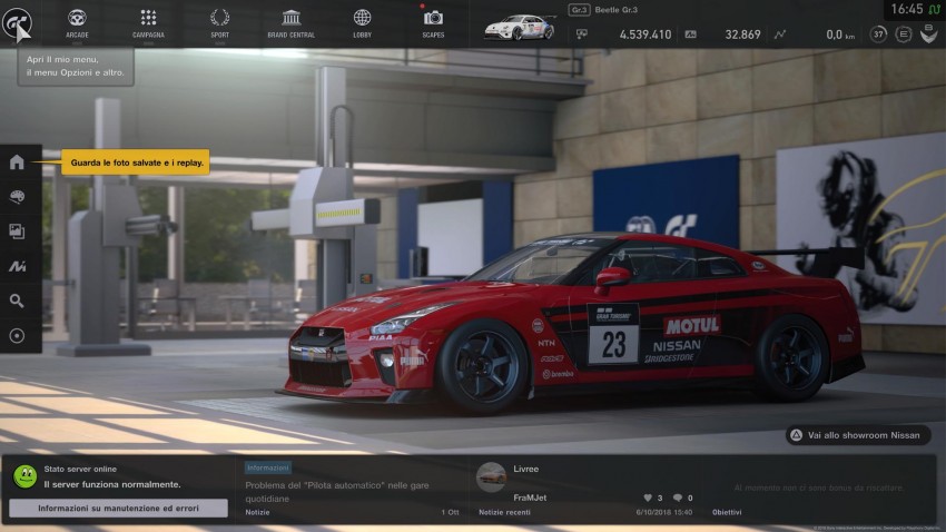 2 GT Sport Menu di gioco