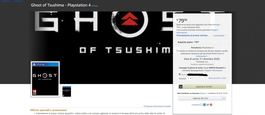 Ghost of Tsushima amazon preordine