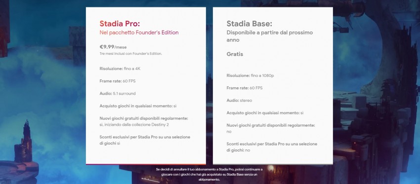 Stadia pro e Stadia Base panoramica