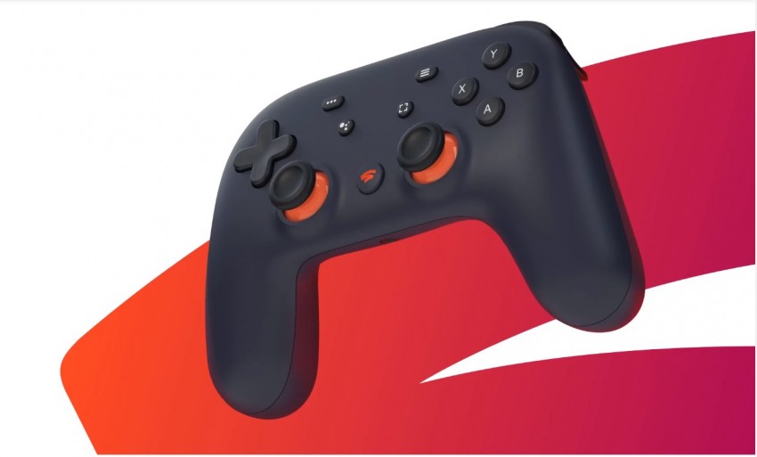 Stadia controller con sfondo logo