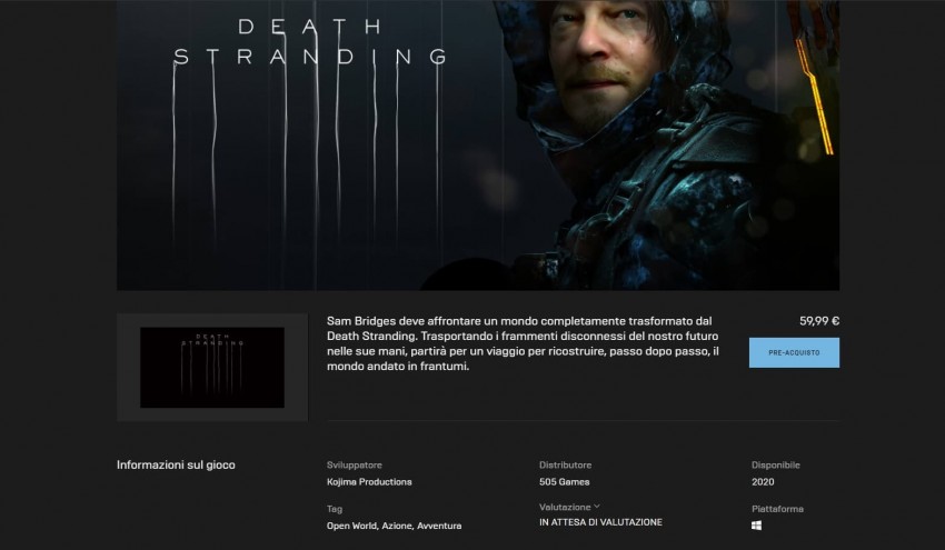 Death Stranding Negozio Epic Games Store