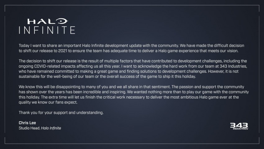 Halo Infinite comunicazione rinio 2021