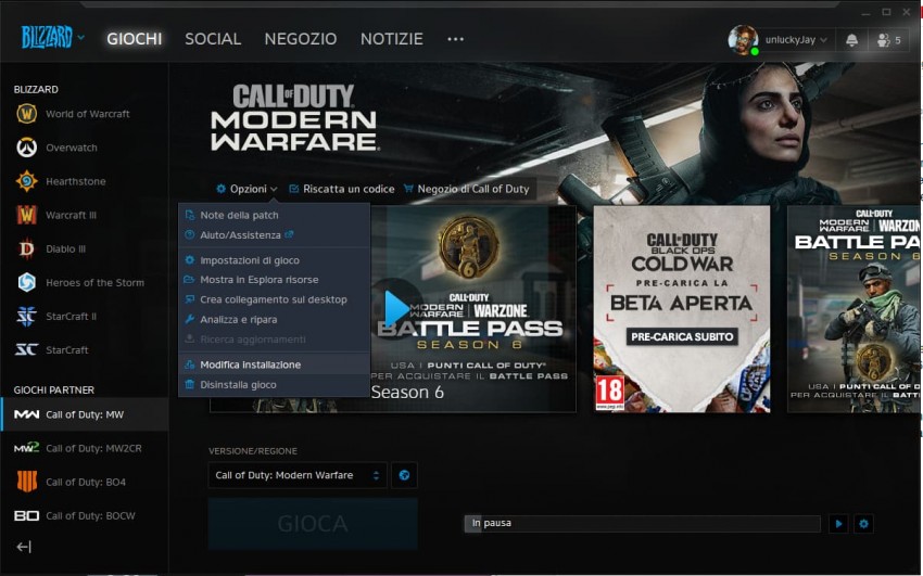 Call of Duty Modern Warfare schermata Battle net