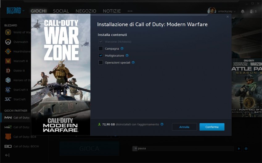 Call of Duty Modern Warfare disinstallazione pacchetti