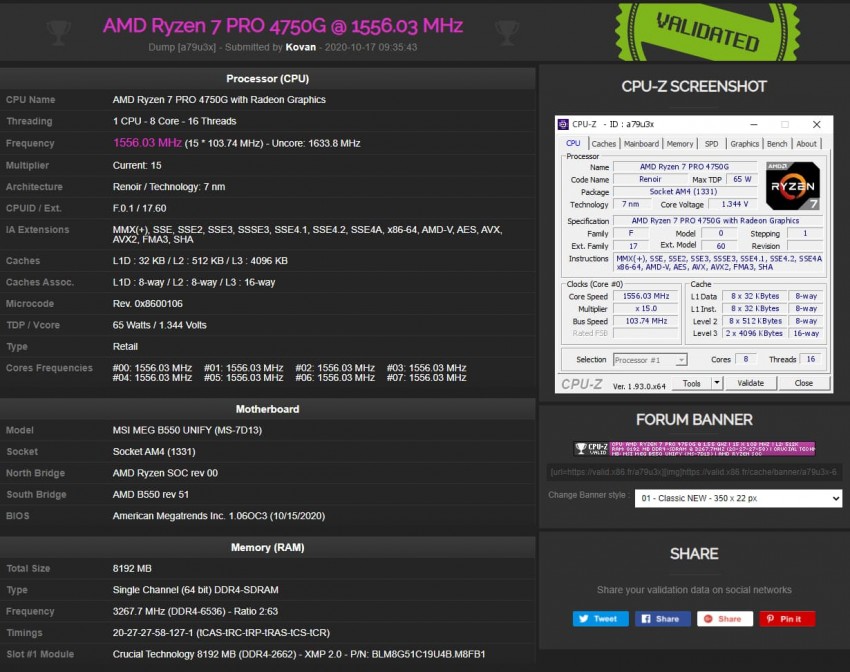 MSI Meg b550 unify-x overclock test