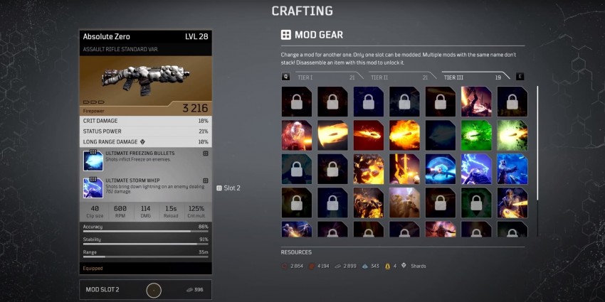 Outriders crafting mod gear