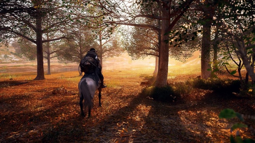 Crimson Desert screenshot foresta autunno a cavallo