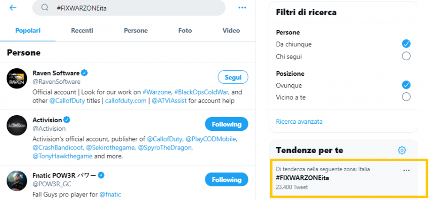 FIXWARZONEita tendenza twitter