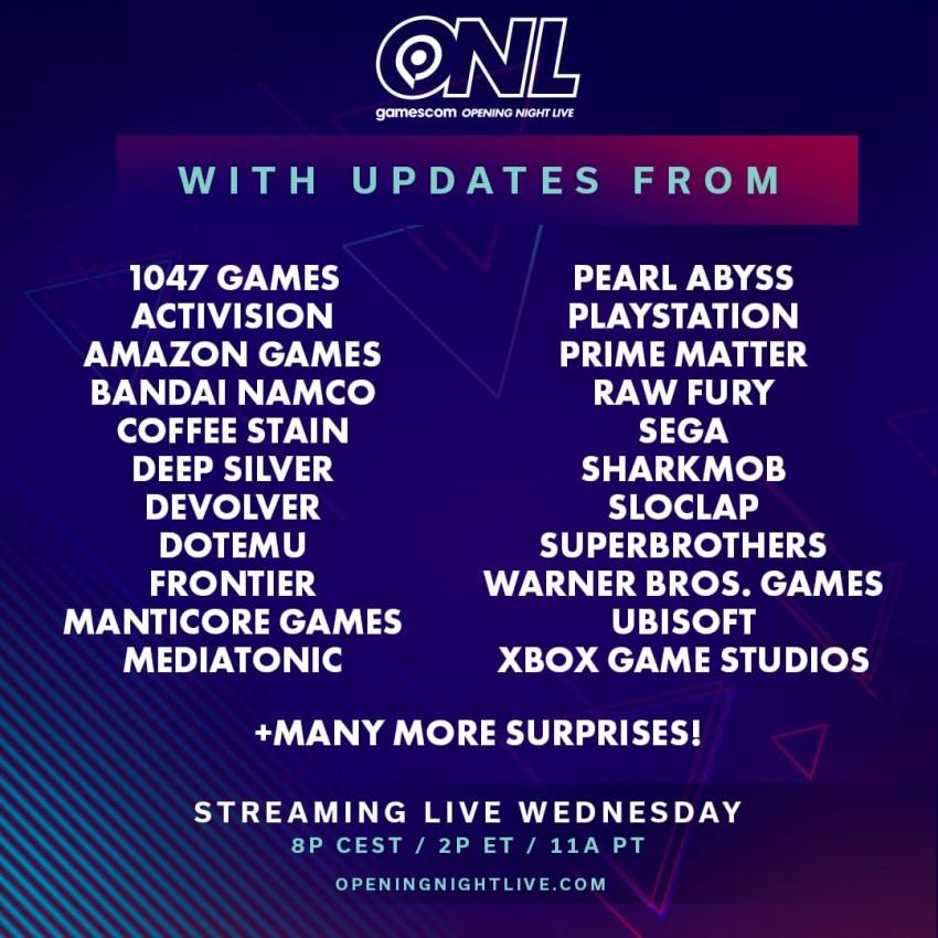 Opening Night Live Gamescom live scaletta