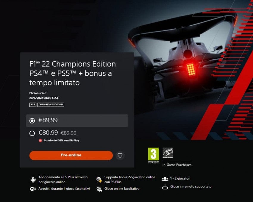 F1 22 Champions Edition PS store