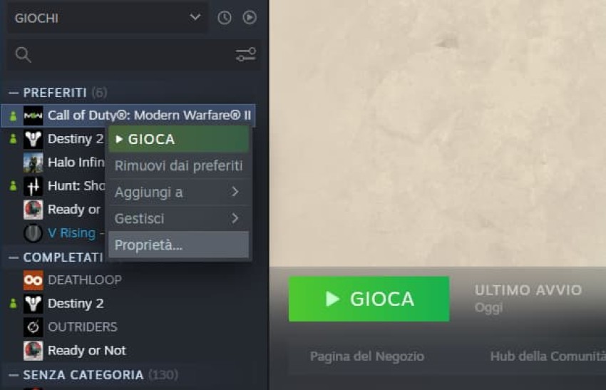 Steam Tasto destro Libreria
