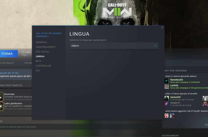 Steam Impostazioni lingua giochi