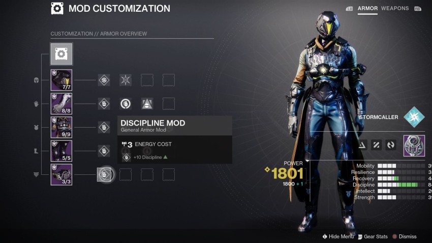 Destiny 2 Schermata personalizzazione delle mod