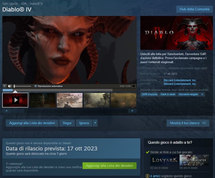 Diablo 4 pagina negozio Steam