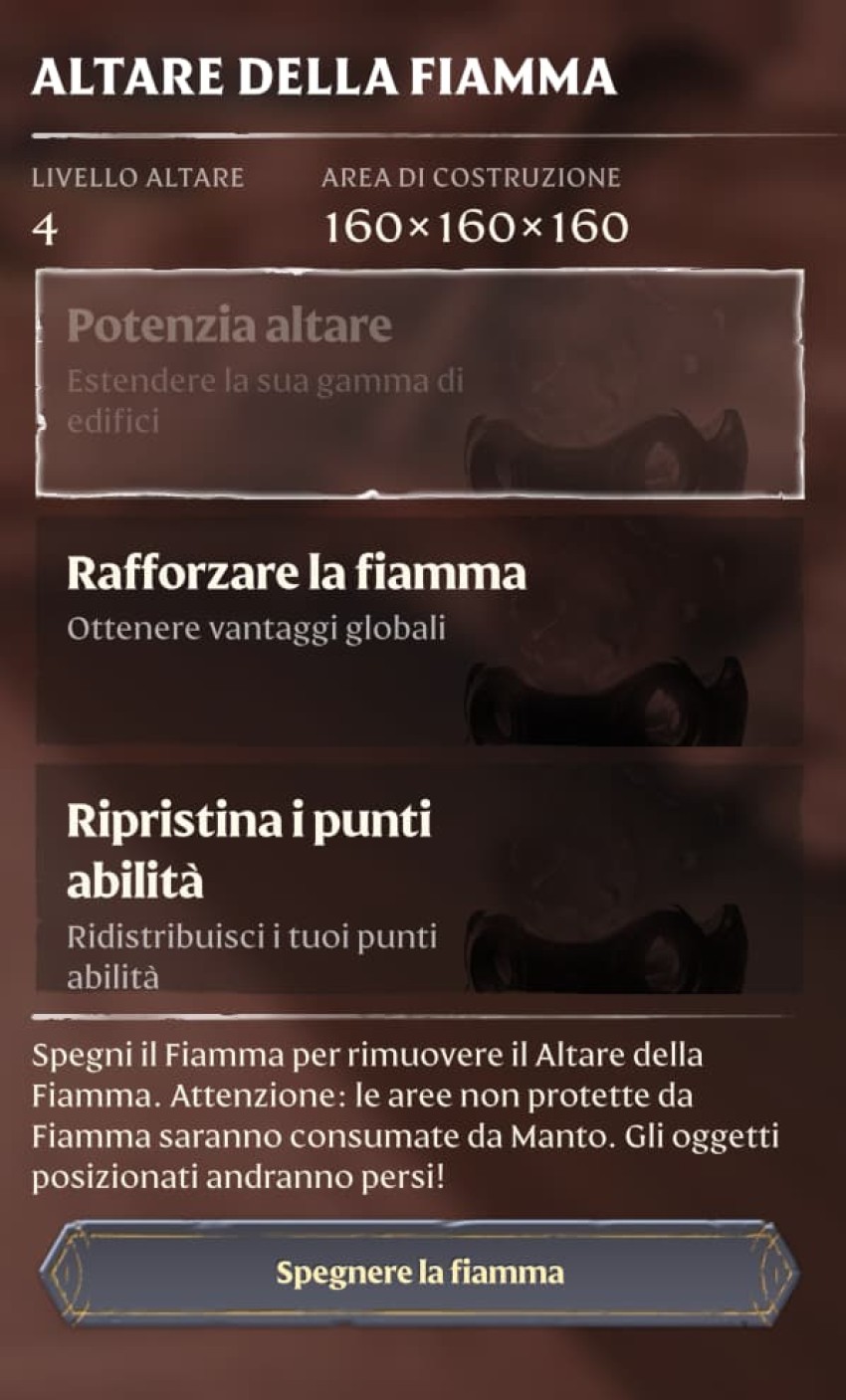 Enshrouded interfaccia migliramento altare