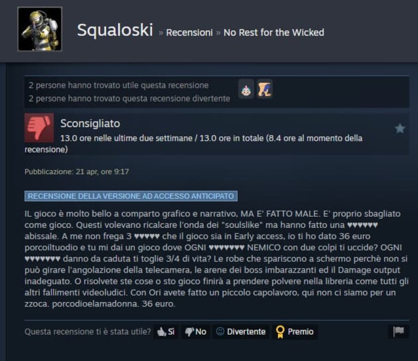 No rest for the wicked recensione negativa 3