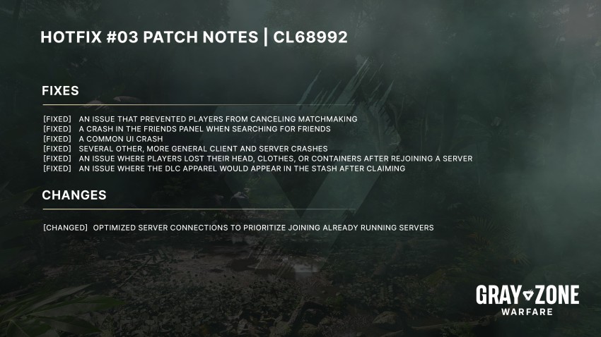 Gray Zone Warfare hotfix 3 notes